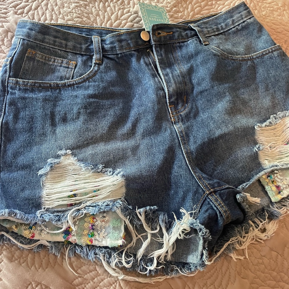 Hayden Blue Frayed Jean Shorts